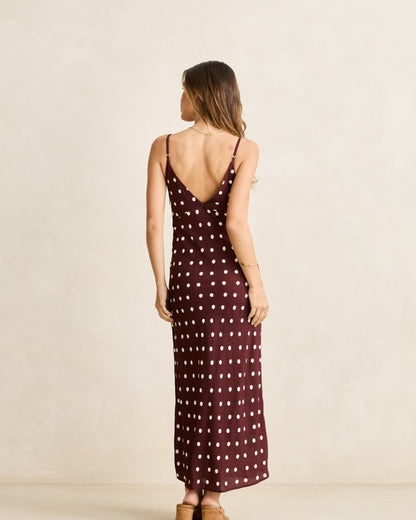 POLKA DOT BIAS MIDI DRESS café