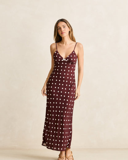 POLKA DOT BIAS MIDI DRESS café
