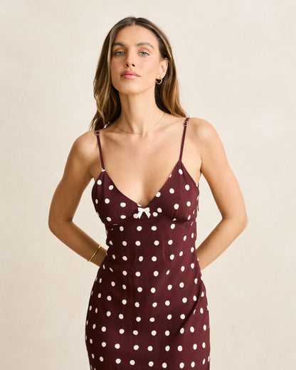 POLKA DOT BIAS MIDI DRESS café