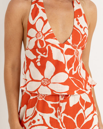 POPPY FLORAL HALTER TOP RED