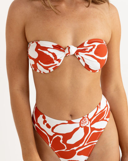 POPPY FLORAL KNOTTED BANDEAU TOP RED