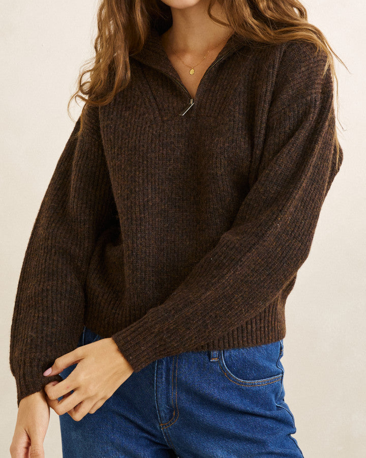 QUINCY ZIP KNIT chocolate