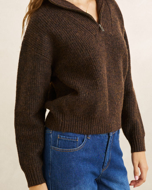 QUINCY ZIP KNIT chocolate
