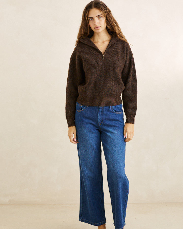 QUINCY ZIP KNIT chocolate
