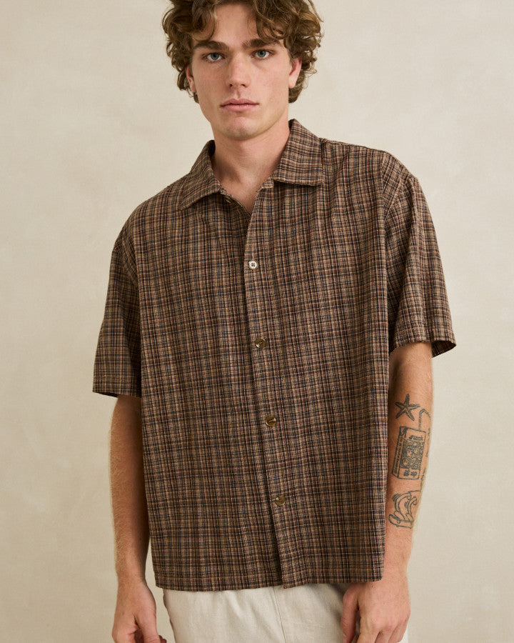 RELAXED BRADY CHECK SS SHIRT coffee
