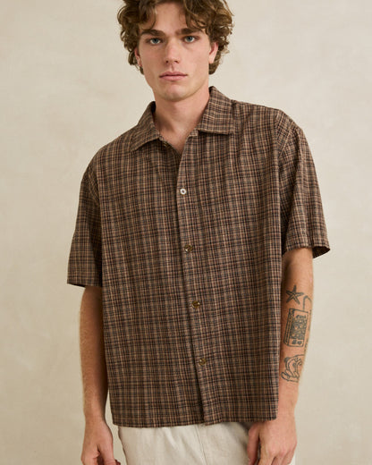 RELAXED BRADY CHECK SS SHIRT coffee