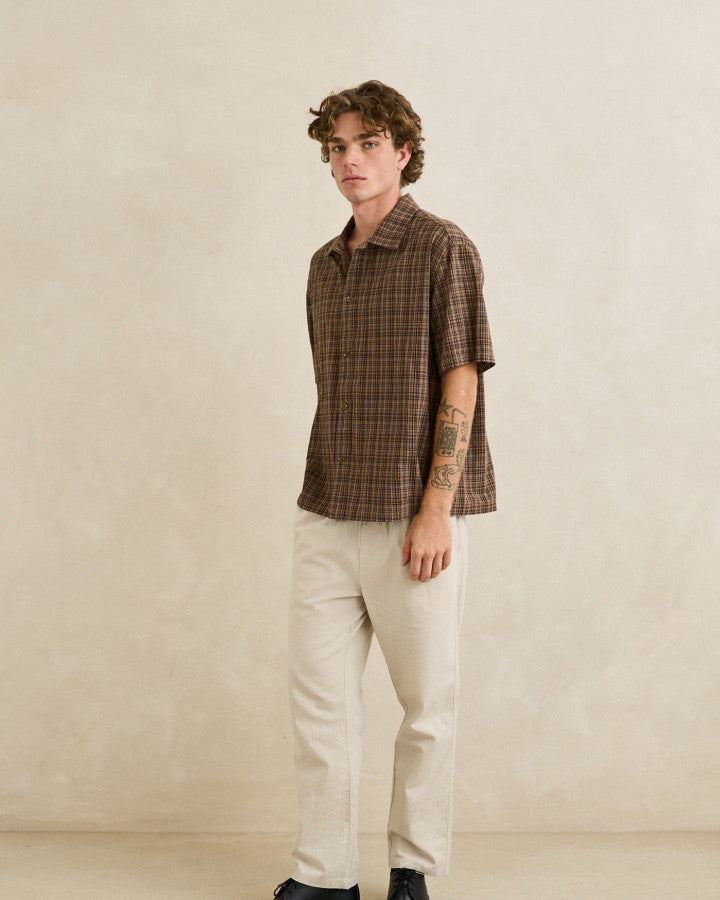 RELAXED BRADY CHECK SS SHIRT coffee