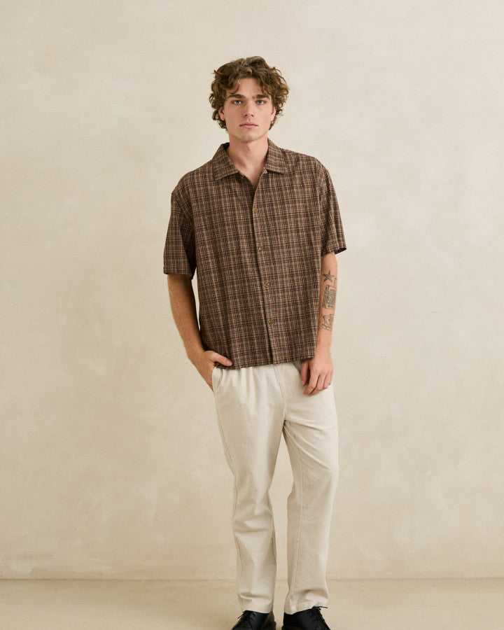 RELAXED BRADY CHECK SS SHIRT coffee