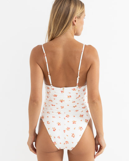 ROSIE FLORAL SCRUNCHED SIDE ONE PIECE white