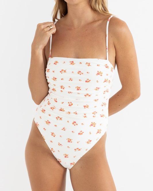 ROSIE FLORAL SCRUNCHED SIDE ONE PIECE white