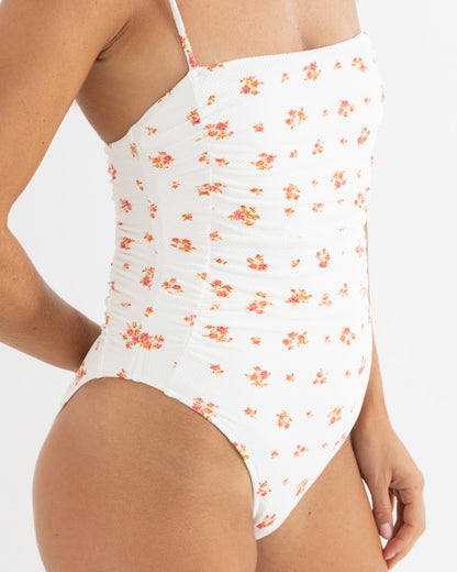 ROSIE FLORAL SCRUNCHED SIDE ONE PIECE white