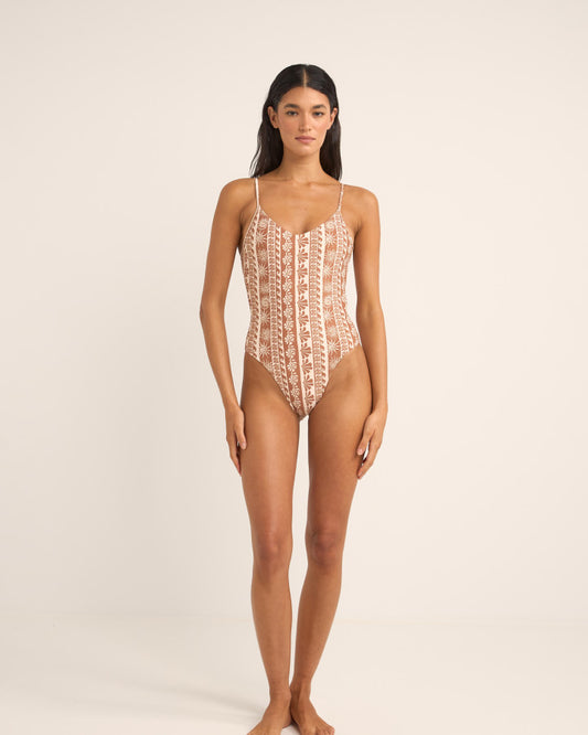 SEAFARER TIE BACK MINIMAL ONE PIECE BROWN
