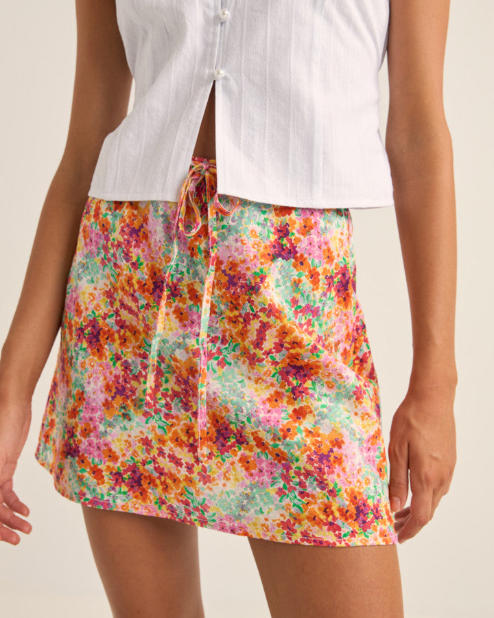 SIERRA FLORAL BIAS CUT MINI SKIRT