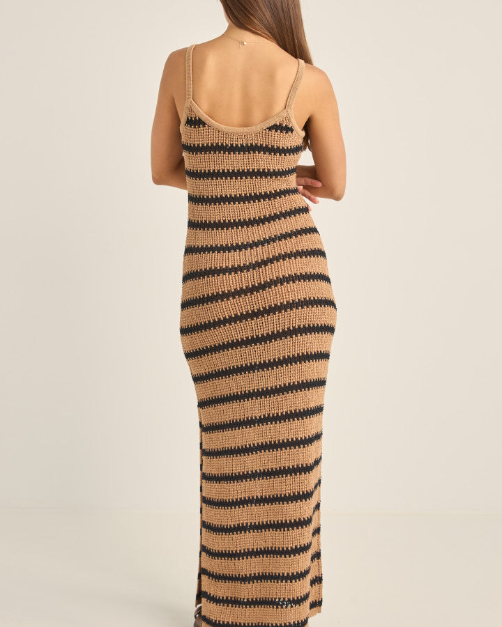 SOL STRIPE KNIT MAXI DRESS BLACK