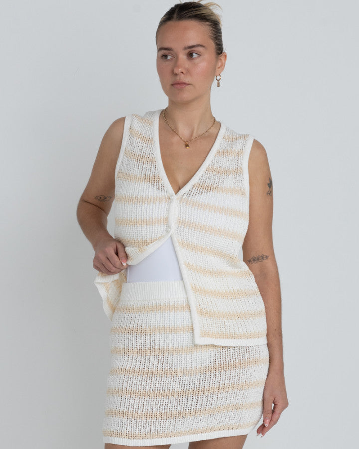 SOL STRIPE KNIT MINI SKIRT WHITE