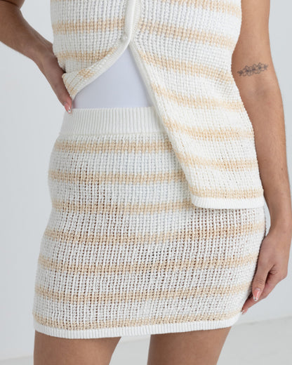 SOL STRIPE KNIT MINI SKIRT WHITE