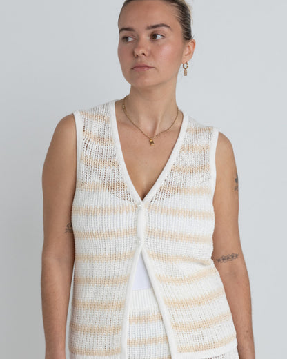 SOL STRIPE LONGLINE KNIT VEST WHITE
