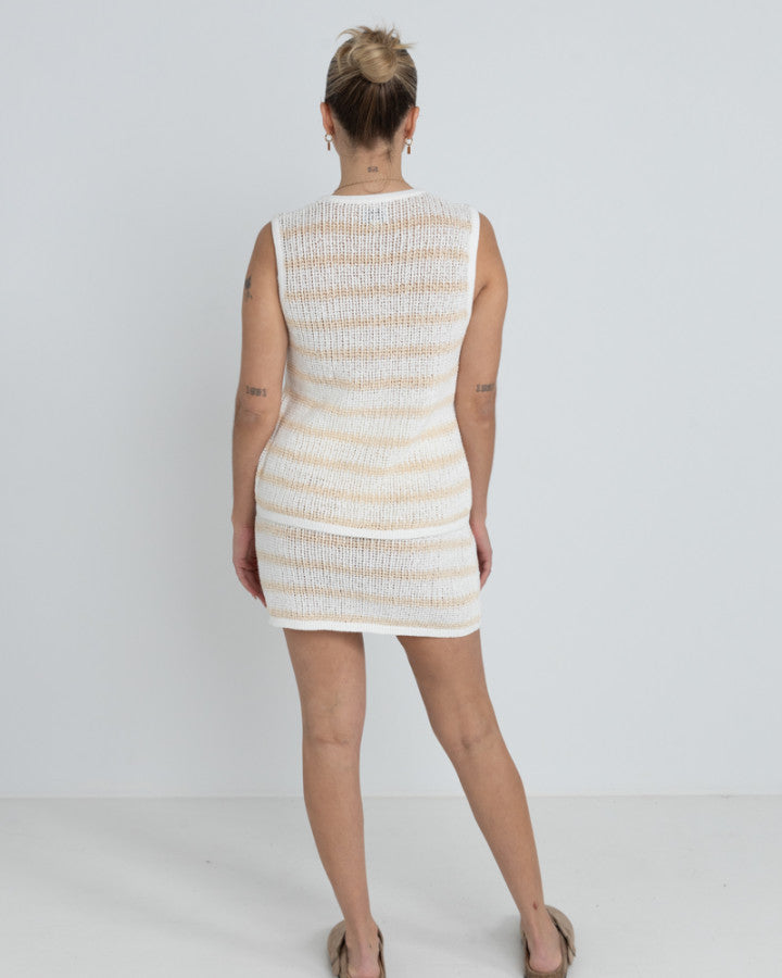 SOL STRIPE LONGLINE KNIT VEST WHITE