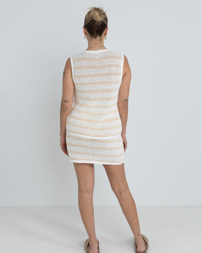 SOL STRIPE LONGLINE KNIT VEST WHITE