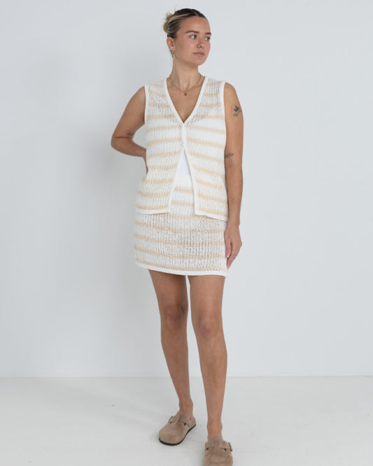 SOL STRIPE LONGLINE KNIT VEST WHITE