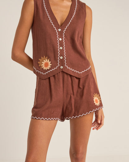 SOLIS EMBROIDERED SHORTS CHOCOLATE