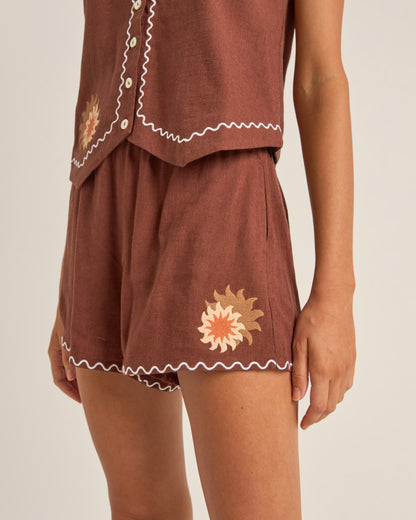 SOLIS EMBROIDERED SHORTS CHOCOLATE