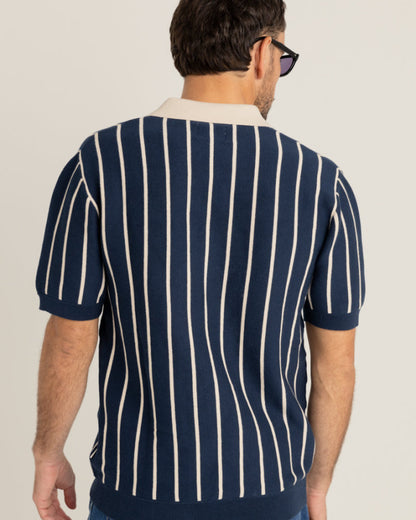 STRIPED KNIT SS POLO NAVY