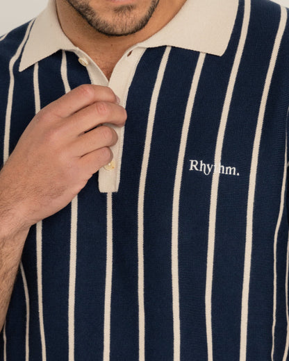 STRIPED KNIT SS POLO NAVY