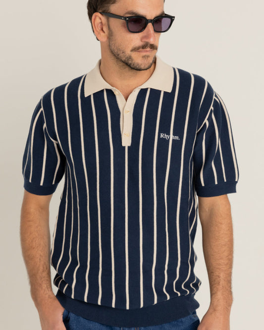 STRIPED KNIT SS POLO NAVY
