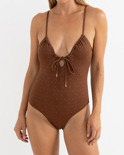 SUNSET TIE FRONT ONE PIECE chocolate