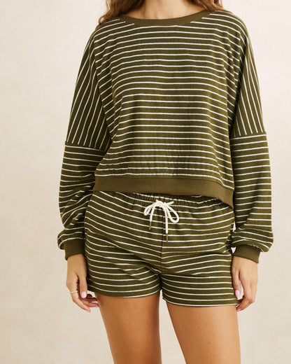 TERRY STRIPE SHORT olive