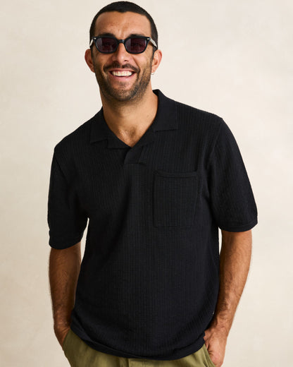 TEXTURED KNIT WHIP STITCH POLO black