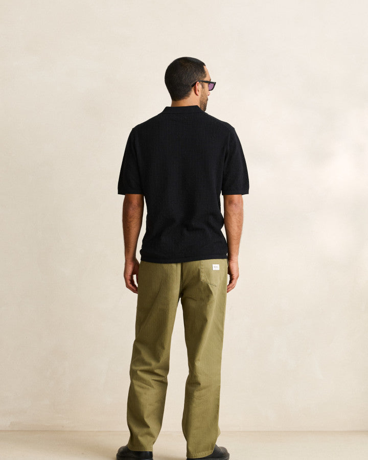 TEXTURED KNIT WHIP STITCH POLO black