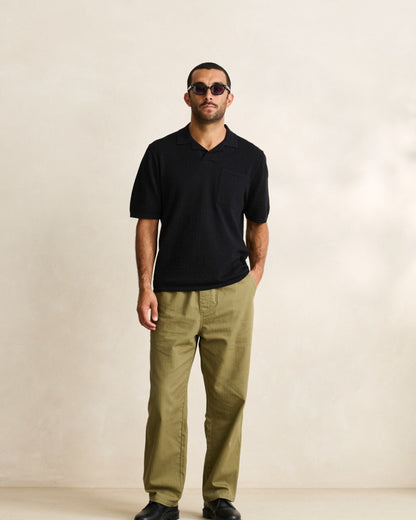 TEXTURED KNIT WHIP STITCH POLO black