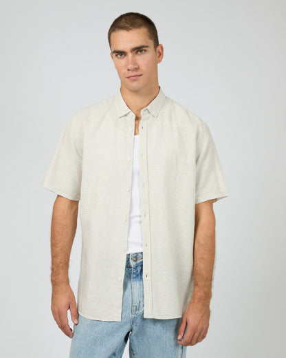 TEXTURED LINEN SS SHIRT dove