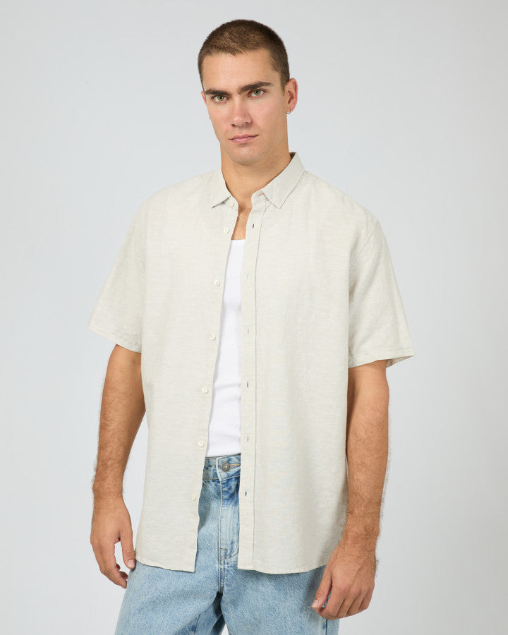 TEXTURED LINEN SS SHIRT dove