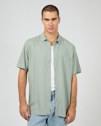 TEXTURED LINEN SS SHIRT green