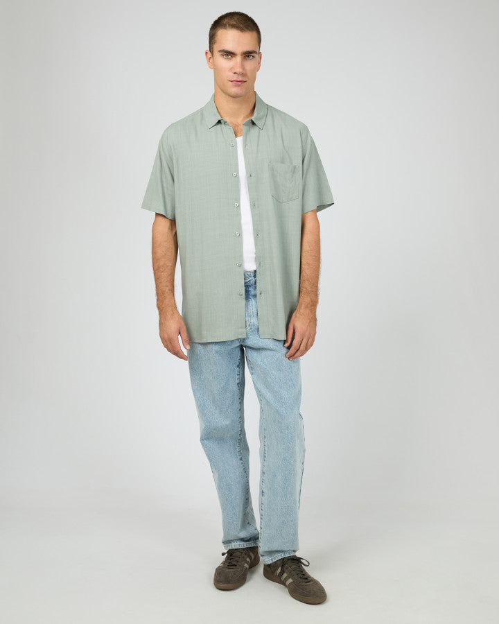 TEXTURED LINEN SS SHIRT green
