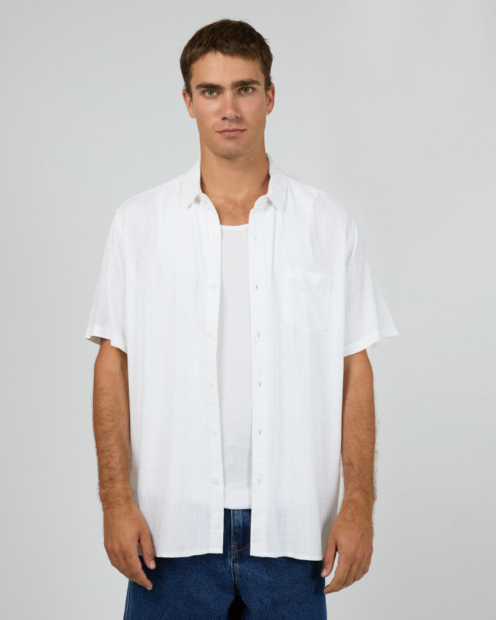 TEXTURED LINEN SS SHIRT ST wht