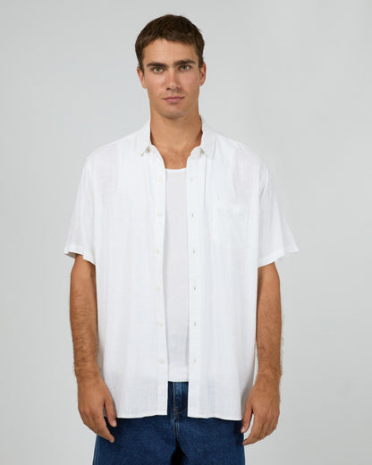 TEXTURED LINEN SS SHIRT ST wht