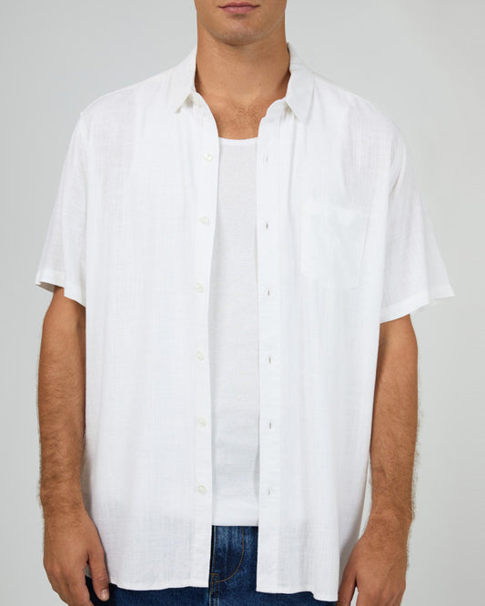TEXTURED LINEN SS SHIRT ST wht