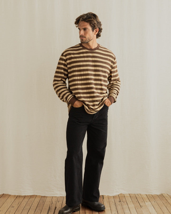 TEXTURED STRIPE LS T-SHIRT brown
