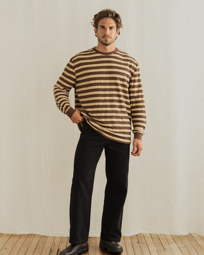 TEXTURED STRIPE LS T-SHIRT brown