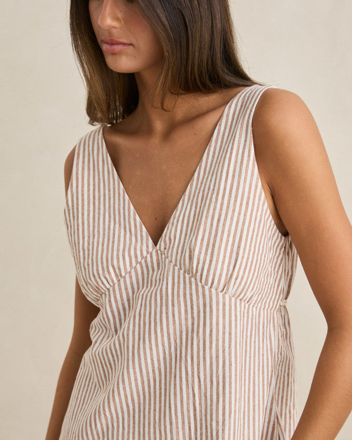 VALLEY STRIPE MINI DRESS tan