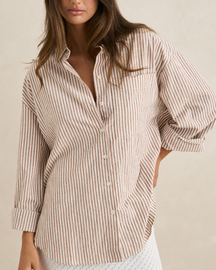 VALLEY STRIPE OVERSIZED SHIRT tan