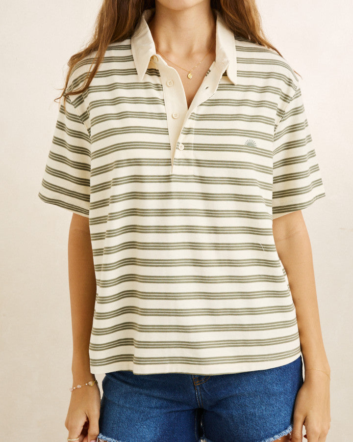 VINTAGE STRIPE RUGBY SHORT SLEEVE SHIRT olive
