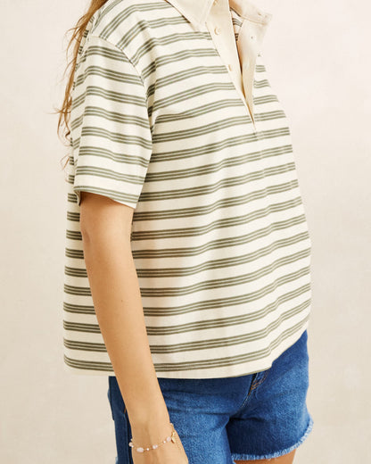 VINTAGE STRIPE RUGBY SHORT SLEEVE SHIRT olive