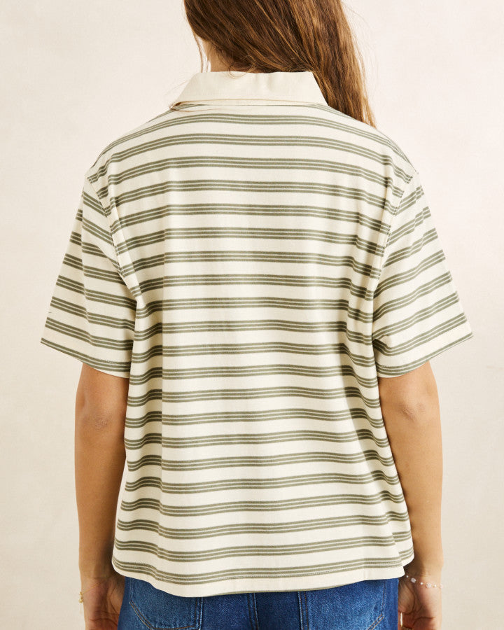 VINTAGE STRIPE RUGBY SHORT SLEEVE SHIRT olive