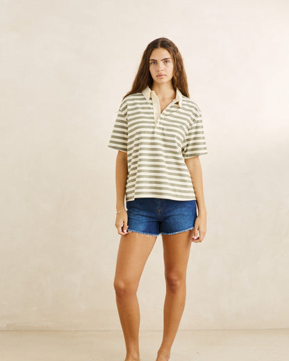 VINTAGE STRIPE RUGBY SHORT SLEEVE SHIRT olive