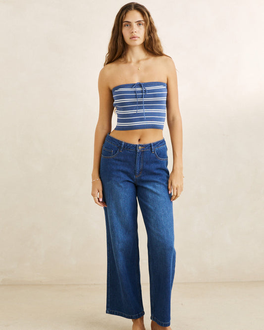 VISTA STRIPE STRAPLESS KNIT TOP dark blue